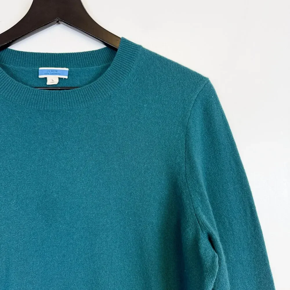 J.Crew Womens Classic Crew 100% Cashmere Sweater Teal Blue - L